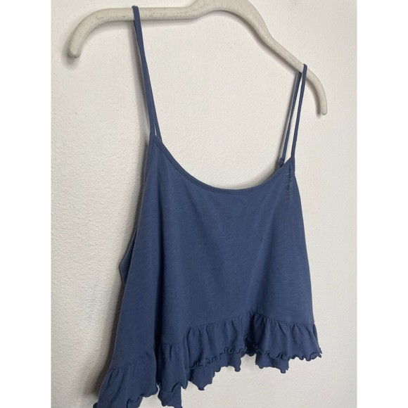 American Eagle Medium Slub Cropped Relaxed Cami Top Blue Ruffle Peplum Strappy - Picture 5 of 13